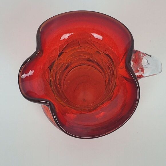Amberina Red Orange Hand Blown Crackled Art Glass Mini Cruet Pitcher Jug Vintage - Picture 5 of 12